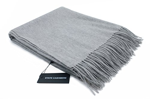 State Cashmere Throw Blanket With Decorative Fringe - Ultra Soft Accent Blanket For Couch, Sofa & Bed Made With 100% Inner Mongolian Cashmere - Crafted Home Accessories - (Heather Grey, 60"X50") #TOP3