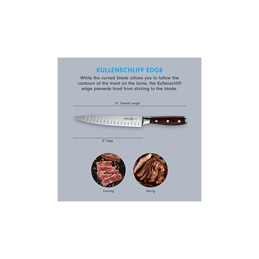 Messermeister Avanta Kullenschliff Carving Set - Includes 8” Carving & Slicing Knife + 7” Fork - German X50 Stainless Steel - Rust Resistant & Easy to Maintain