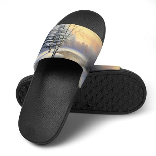 Winter Landscape Tree River Non Slip Slides Sandals for Women Men Quick Drying Shower Shoes for Bathroom Pool Beach4