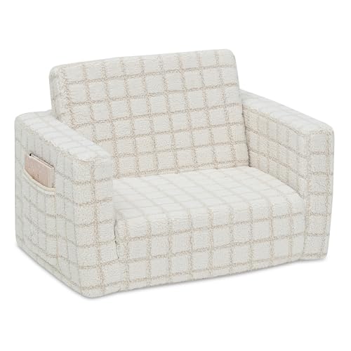 Delta Children Checkered Cozee Flip-Out Kids Chair, Snuggly Sherpa-Like Foam Convertible Armchair for Boys and Girls, Machine Washable Cover, Soft Comfy Toddler Seating for Playroom/Bedroom, Cream - image 9