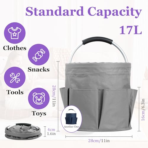 Image of 17L Cleaning Caddy for Cleaning Supplies, 2Pieces Portable Garden Tool Bag with 6 Pockets, Foldable Tool Bucket Organizer, Storage Basket for Bathroom, Garden, Dark Gray + Navy Blue