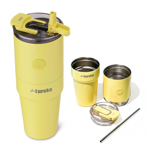 Eurzeyeka 40oz Modular Insulated Tumbler, Expandable Stainless Steel Travel Cup with Straw & Leakproof Lid, Reusable Insulated Stainless Steel, Cupholder Friendly, BPA-Free, Sunpop Yellow