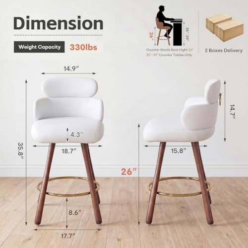Conjunto de 4 Butacos Giratorios para Barra Alta de 26 Pulgadas, Blanco en Cuero Sintético | Altura Ideal para Barras de 35-39 Pulgadas, Estructura de Madera Maciza, Rotación Segura de 360°, Fácil Limpieza y Antideslizante miniatura 2
