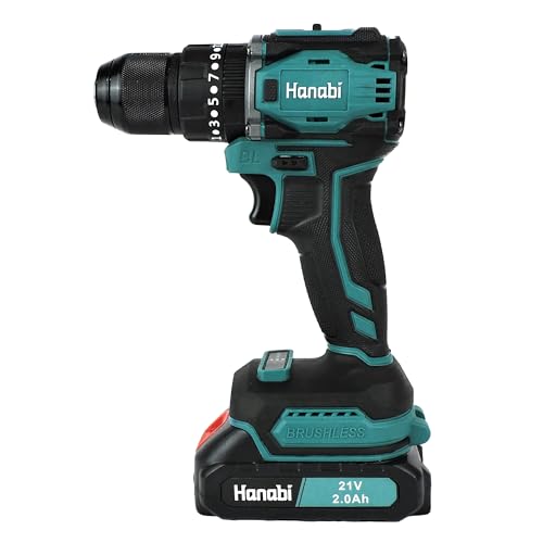 Furadeira Parafusadeira Brushless 21V 2 Baterias 2mAh Maleta de Transporte Acessórios Hanabi