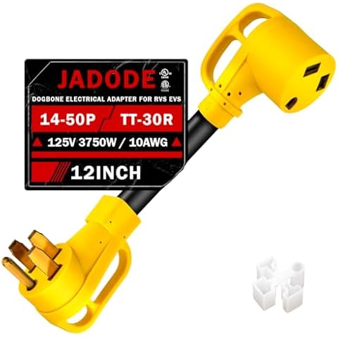 Jadode RV Power Adapter 50Amp Male to 30 Amp Female Dogbone Handle Grip RV Adapter 125V NEMA14-50P Male to TT-30R with 10 AWG Wire Size UL Listed RV Generator Adapter for Connecting Rvs Evs Cover