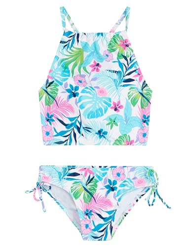 Kanu Surf Girls' Daisy UPF 50+ Beach Sport Halter Tankini 2-Piece Swimsuit, Nellie White, 2T