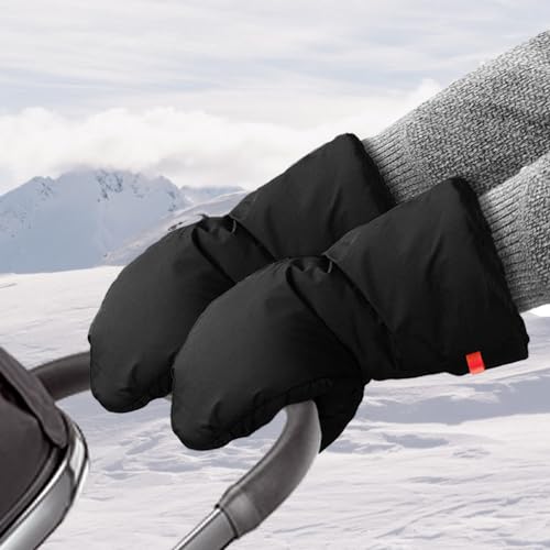UQTUKO Guantes de Silla de Paseo, Guantes para Cochecito de Bebé Manoplas Guantes de Forro Polar Impermeable Carro Bebe Invierno Manoplas para Cochecito, Negro
