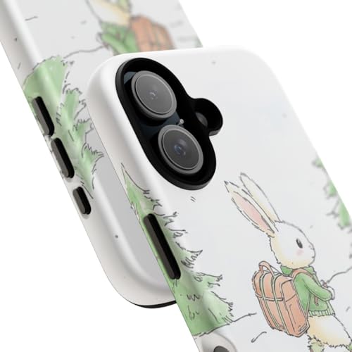 Coque iPhone 16 Lapin mignon forêt d'hiver protection rigide mate verte antichoc