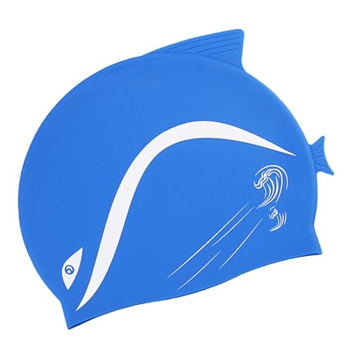 Gorro de natación para niños, gorro de natación impermeable de delfín, equipo de natación elástico de dibujos animados, sombrero de natación azul para ejercicio, entrenamiento, natación, competiciones