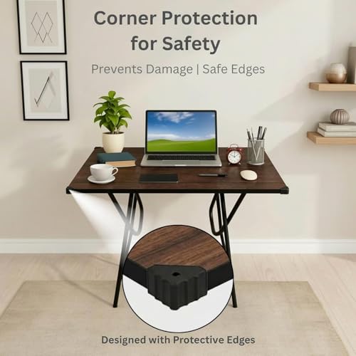 Image of Mighty Home Multipurpose Foldable Study Table | Laptop Desk for Home & Office | 2-Seater Dining Table | Portable Design | Safe Corner Protection | Engineered Wood Top & Metal Frame | Brown