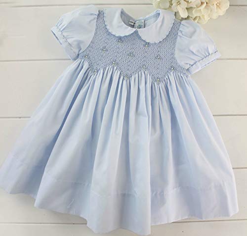 Feltman Brothers Girls Blue Portrait Dress Peter Pan Collar Smocked Bodice3