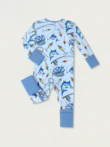 Image of Unisex Baby Bamboo Viscose Long Sleeve Romper, Cute Prints Zipper Footless Jumpsuit, Toddler One-Piece Outfits