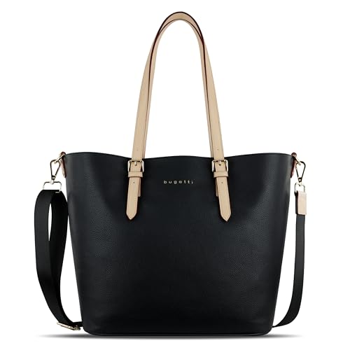 bugatti Ella großer Shopper bag-in-bag für Frauen, Damen-Handtasche Kunstleder, schwarz