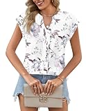 Zeagoo Top sin Mangas Mujer Camiseta con Cuello en V Básico Top de Verano Camisetas Tirantes Elegante Tank Top Informal Blusas Flores Blancas M