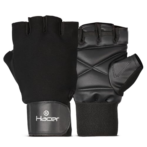 Hacer Gym Gloves Half Finger Weight Lifting Hand Grips with Wrist Wrap Support Crossfit Glove for Workout Exercise Fitness Training Powerlifting Men and Women (L, Black)