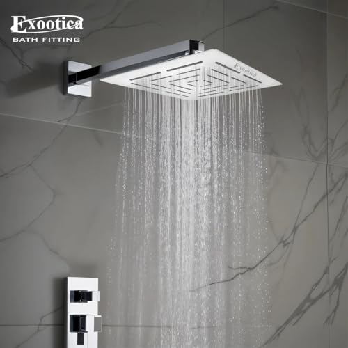 Image of Stainless Steel 304 Shower Head | 1Pc, 8 x 8In Size, Silver | Heavy Metal, Ultra Slim Square Luxury Bathroom Overhead Shower - Maze
