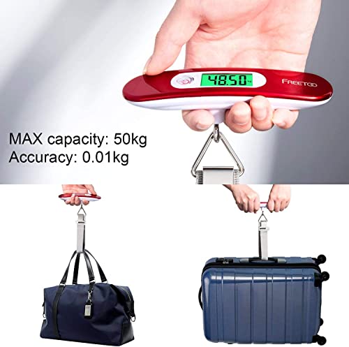 FREETOO Luggage Scale Portable Digital Weight Scale for Travel Suitcase Weigher with Tare Function 110 Lb/ 50Kg Capacity Red - Image 3