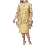 ADHOWBEW Formal Dresses For Women Plus Size Lace Chiffon Two Piece Set Dress Elegant Long Sleeve Midi Wedding Guest Dresses Crew Neck Dresses That Hide Belly Fat Spring Clothes 2023 XX-Large Champagne