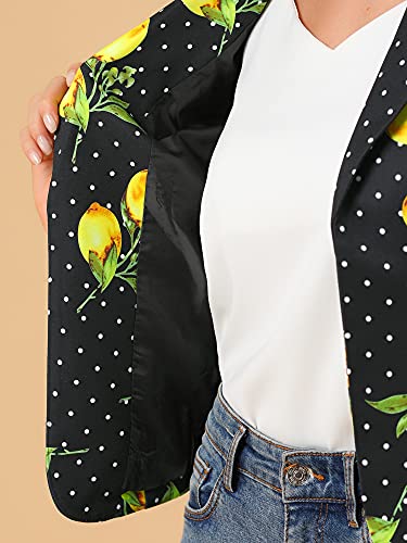 Allegra K Women's Open Front Notch Lapel Printed Business Casual Suit Blazer Jacket X-Large Black-Lemon #TOP5