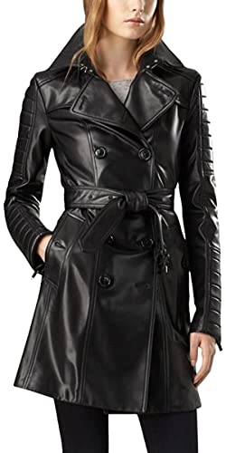 Blouson HiFacon Cappotto da donna in pelle da esterno con rivestimento lungo in pelle nera, Vera Pelle - Trench Coat, X-Large