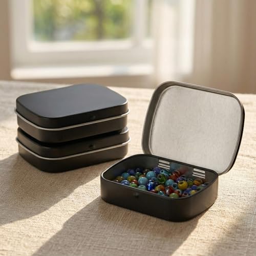 Image of HASTHIP 6 pcs Tin Boxes - Rectangular Metal Hinged Mini Portable Small Storage Container for Crafts, Candies, Spices, Travel & DIY 2.36x1.85x0.59 Inch, Black