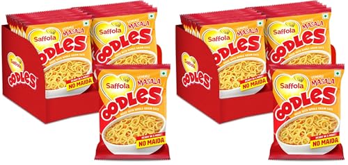 Image of Saffola Oodles,Instant Noodles,Ring Shape,Yummy Masala Flavour,No Maida,Whole Grain Oats,12 x 46 grams Pouch (12 Serves) (Pack of 2)
