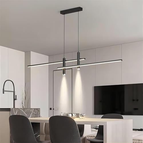 Lustre moderne LED noire télécommande 45W dimmable pour table cuisine - 8
