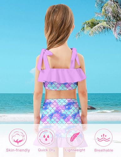 Image of ALISISTER Girls Swimsuit 3 Piece Bathing Suits Flounce Bikini Tankini Set Beach Swimwear with Cover Ups Skirt for 3-8 Years