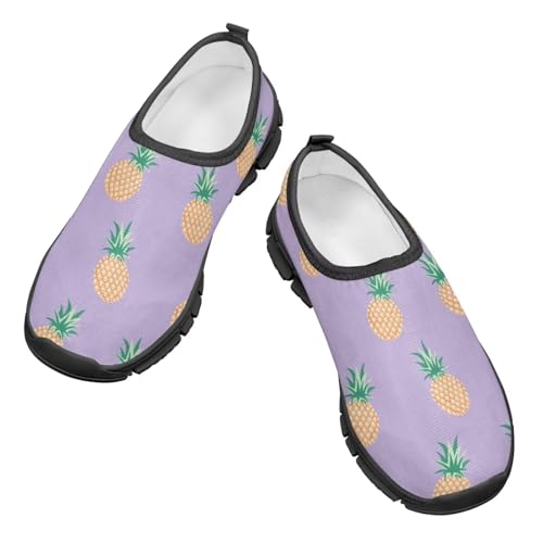 Watdotory Purple Pineapple Running Shoes Low Cut Polyester Fabric Children's Casual Sneakers for Girls Boys Big Kid Little Kid Breathable Tennis Shoes Ideal for Active Play US 1 Big Kid
