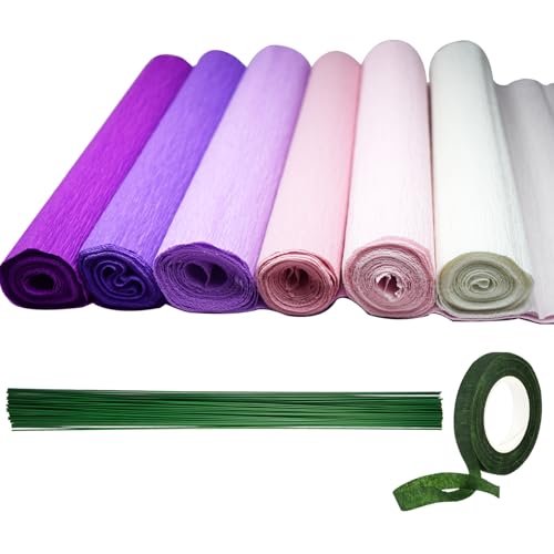 yeencheer Crepe Paper Streamers 6 Rolls, 10 x 98Inch 6 Purple&Pink Colors Crepe Paper Sheets for DIY Gift Colourful Paper Flower Wrapping Paper Crafts Birthday Wedding Holiday Party Decorations