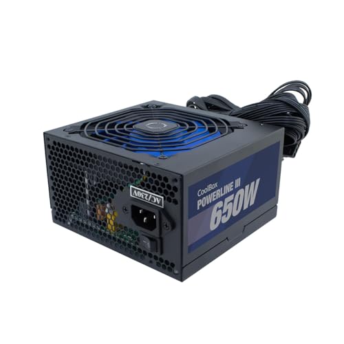CoolBox Powerline3 650, Fuente de Alimentación PC 650W, ATX, 85% Eficiencia, Ventilador Ultra silencioso 12cm, Tecnologías SMD y DC DC, Filtro emi, Cables Planos Largos, Negro