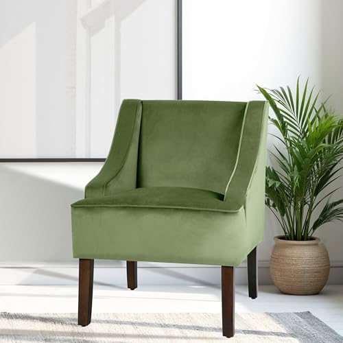 Image of HomePop Velvet Swoop Arm Accent Chair - Green Velvet
