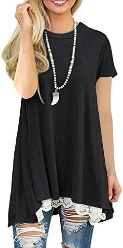 Rdfmy Women's Lace Short Sleeve Tops Casual Round Neck Top Blouses Black S