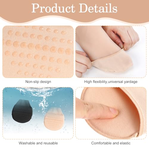 4 Pairs Cotton Non-Slip No Show Toe Socks, Ball of Foot Cushion Socks, Invisible Half Sock for High Heels, Ball of Foot, And Backless Mules (Black, Skin Color)3