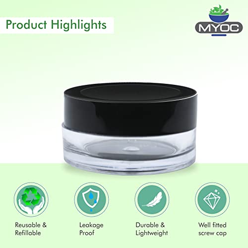 Image of Acrylic SAN Cosmetic Jars Pack of 8 - 8 g Empty Clear Cream Containers with Black Lid for Lip Balm, Makeup, Cream, Samples & DIY Skincare