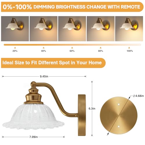 Image of Redluck Battery Operated Wall Sconce with Remote Control, White Glass Wireless Wall sconces Set of Two, Rechargeable Battery Powered Wall Lamp for Bedside Bedroom Living Room Hallway Decor
