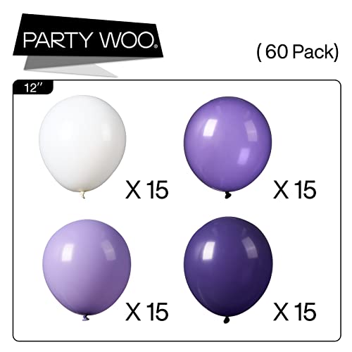 Image of PartyWoo Purple Balloons 60 pcs 12 Inch Light Pastel Dark Purple Lilac Lavender White Latex Balloons for Graduation Baby Shower Gender Reveal Wedding Butterfly Birthday Party Decorations