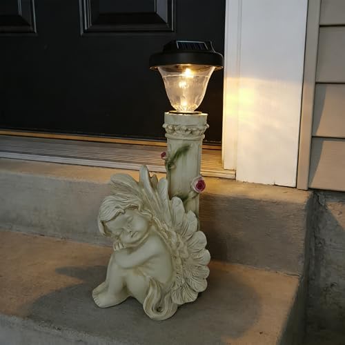 SAMPU CRAFT Angel Figurines, Outdoor Angel Statues for Garden, Solar Statues Outdoor Decorations for Patio Patio Lawn Yard Balcony, Garden Mom Gift (White)
