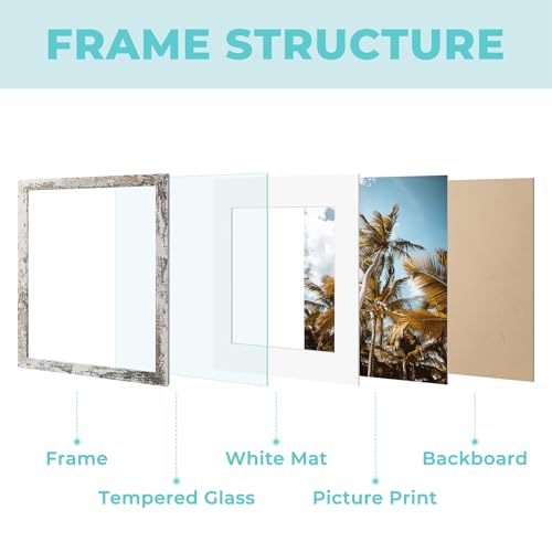 Image of Frametory, 16x24 Picture Frame with Mat for 12x18 Picture- - High Definition Glass Wide Molding - Preinstalled Wall Mounting Hardware (Distressed White, 2 Pack)