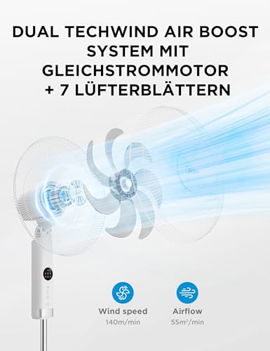 Midea FS40-23MR Standventilator mit 3 Geschwindigkeiten, Teleskophöhe und -größe, Fernbedienung, duales Beschleunigungssystem, 90-Grad-Schwingung nach links und rechts 2