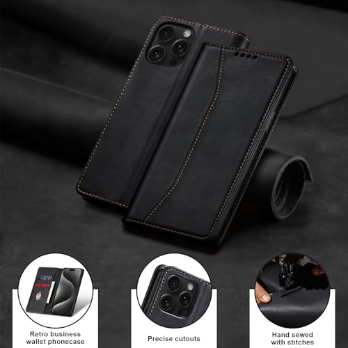 Image of Jasonyu Flip Wallet Case for iPhone 15 Pro Max,Black