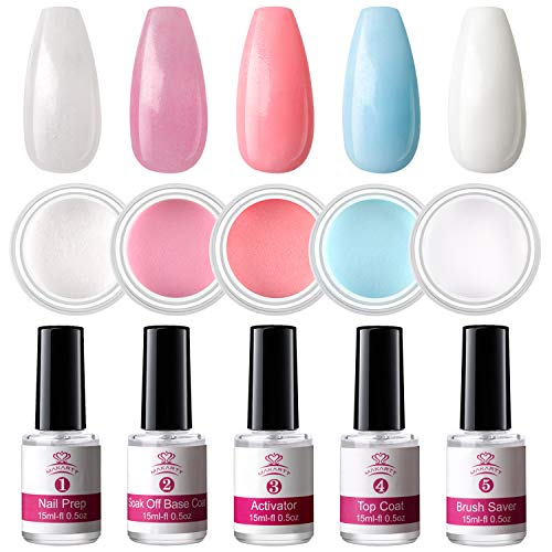 Makartt Dip Powder Nail Kit 5 Colors Pink White Dipping Powder and 5 Basic Gels, No UV LED Lamp Needed Saving Time French Manicure All-Inclusive Acrylic Nail Kit P-06