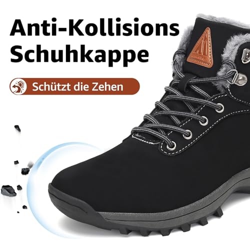 Mishansha Winterstiefel Herren Gefüttert Winterschuhe Männer Wasserdicht Warme Wanderschuhe Winter Trekkingschuhe Outdoorschuhe Winter rutschfest Schneestiefel Schwarz 43 EU