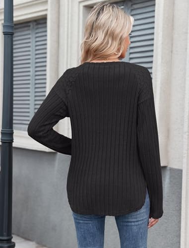 ZAFUL Long Sleeve Shirts for Women Lace Lightweight Top Sweaters Business Dressy Casual Tunic Blouse Side Split