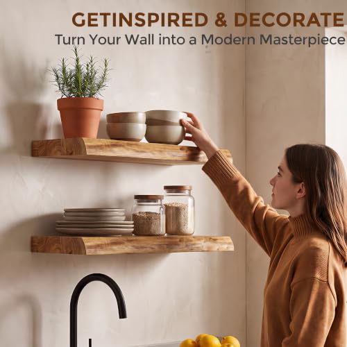 Image of Fun Memories 16 inch Wall Mounted Floating Shelves, Natural Elm Wood, 2 Pack