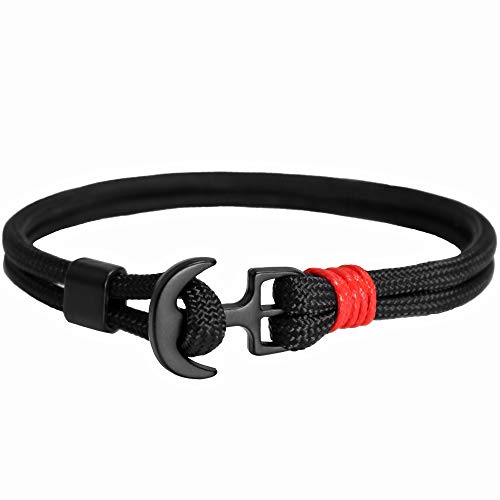 Flexo Anchor Dual Bracelet Paracord Nautical Handmade Nylon Black Gold Silver Plated Dorsal Sailor Rope For Men And Women - Matte Black #TOP29