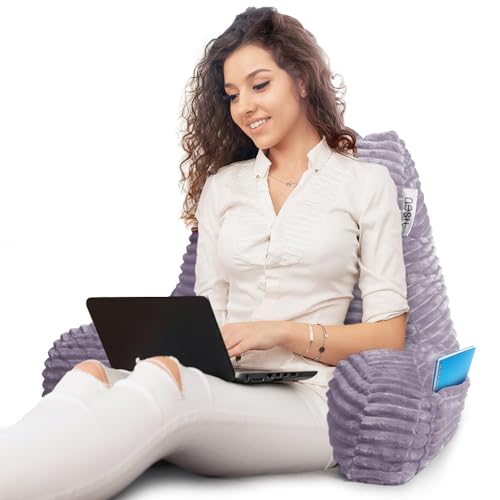 Image of Nestl Reading Pillow with Shredded Memory Foam, Luxe Cut Plush Back Pillow for Sitting Up in Bed, Back and Arms Adjustable Support for Adult & Teens, Backrest Pillows with Washable Cover Dusty Purple