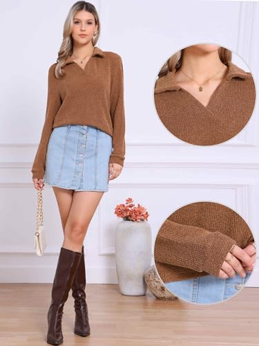 Allegra K Collared Pullover Sweater for Women's Winter Polo Shirts Tops2