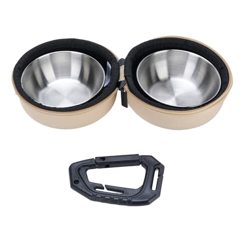 Stainless Steel Portable Pet Bowl, Large Lightweight Travel Dog Bowl with Storage Bag, Ideal for Camping, Hiking and Outdoor Activities, Convenient Mealtime (Khaki)