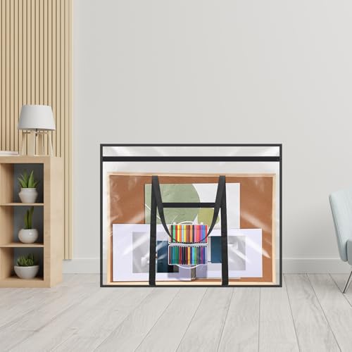 Image of Huhumy Large Art Portfolio Case 48 inch x 36 inch Poster Storage Bag Bulletin Board Holder Container PVC Folder with Zipper Handles Pocket for Teachers Artist Artwork Organization(Black,Clear)